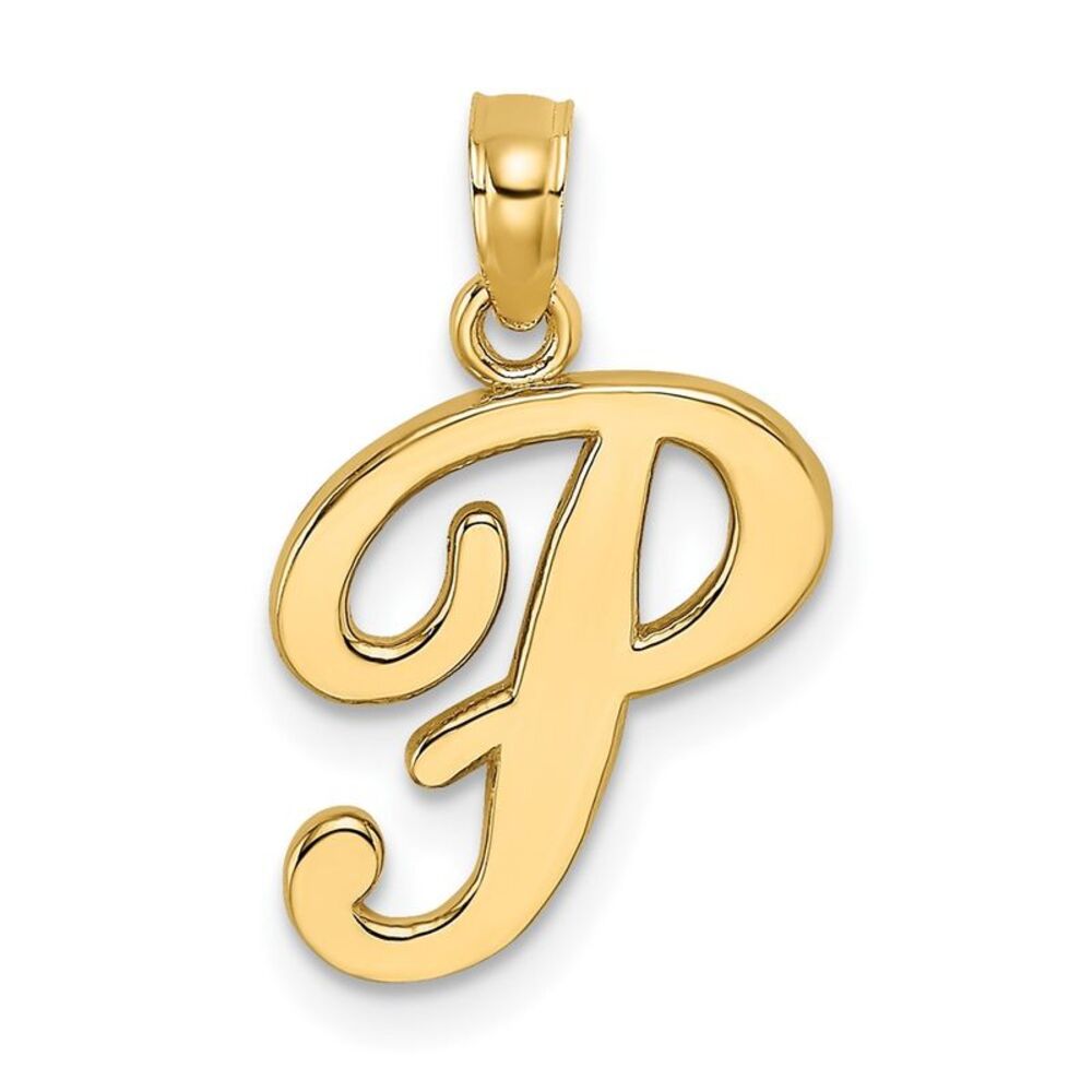 10k Yellow Gold Polished P Script Initial Charm - image 1